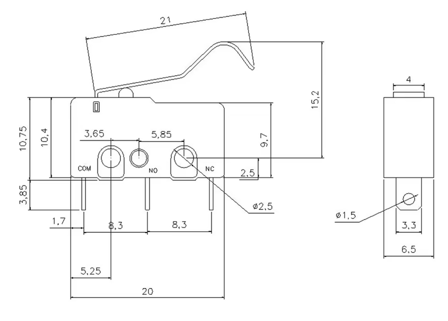 Microswitch - 3p curved handle