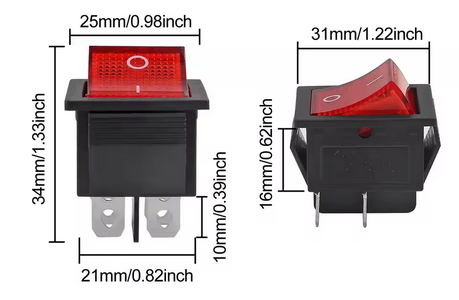 30A 250V AC Rocker Switch DPST – Black & Red