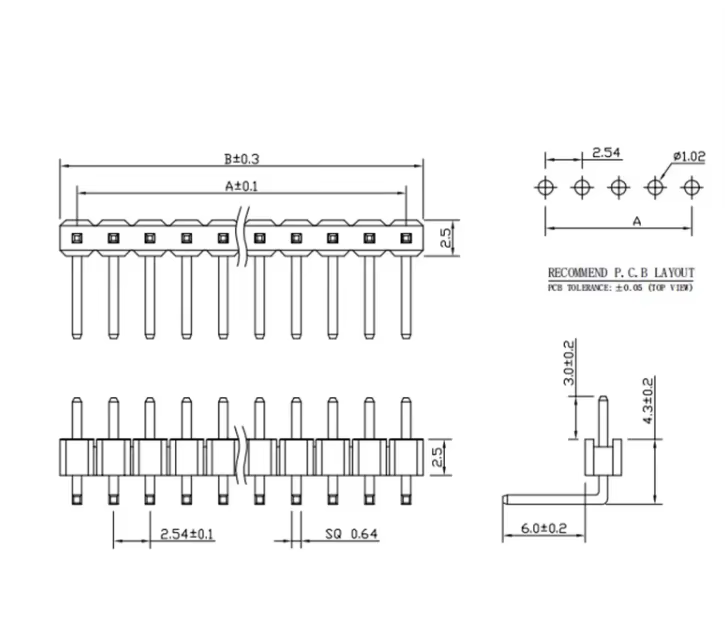 2.54mm 1X40P 90 degree